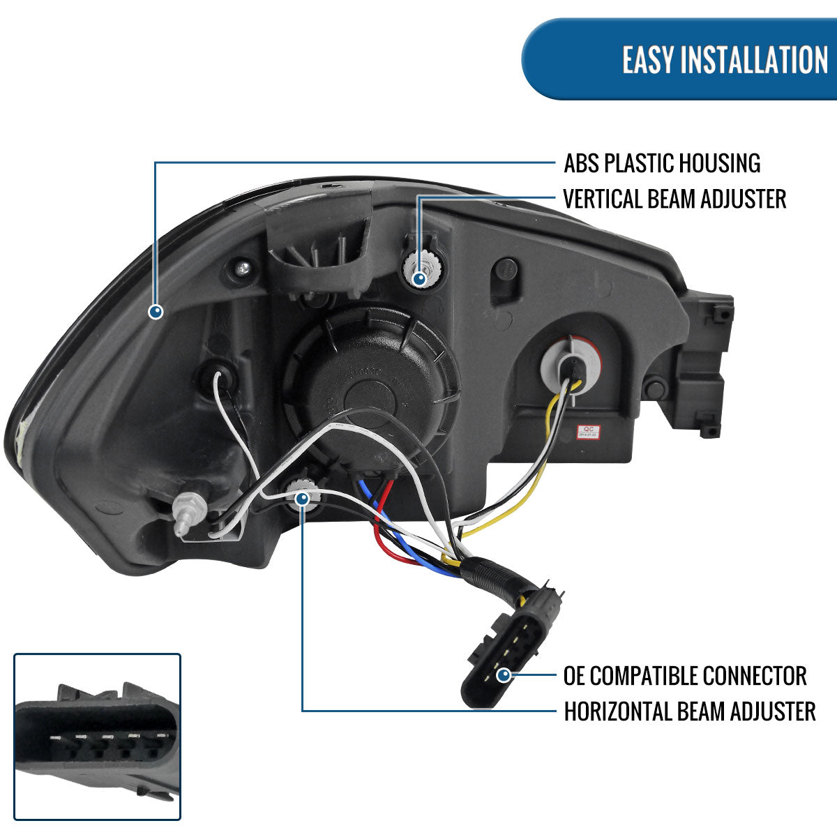Ronnin - Fits 2006-2016 Chevy Impala 2006-2007 Chevy Monte Carlo Upgrade LED Running Light Tube Projector Headlights Assembly Pair | Black Smoke