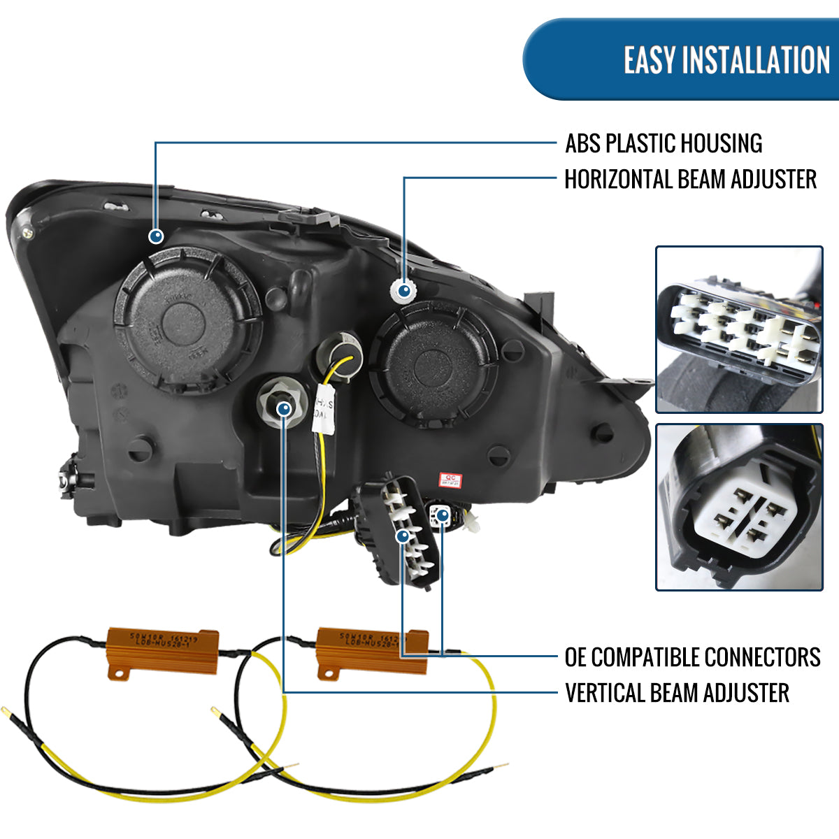 Ronnin - Fits 2006-2010 Lexus IS250 IS350 Upgrade Projector Halogen Headlights Assembly LED Integrated Running and Turn Signal Lights Pair | Black