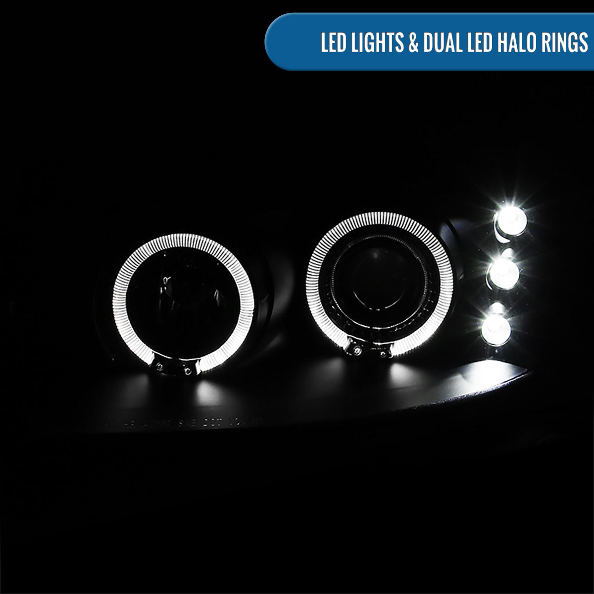 Ronnin - Fits 1998-2004 Dodge Intrepid Upgrade Replacement LED Dual Rims Projector Headlights Assembly Pair | Black