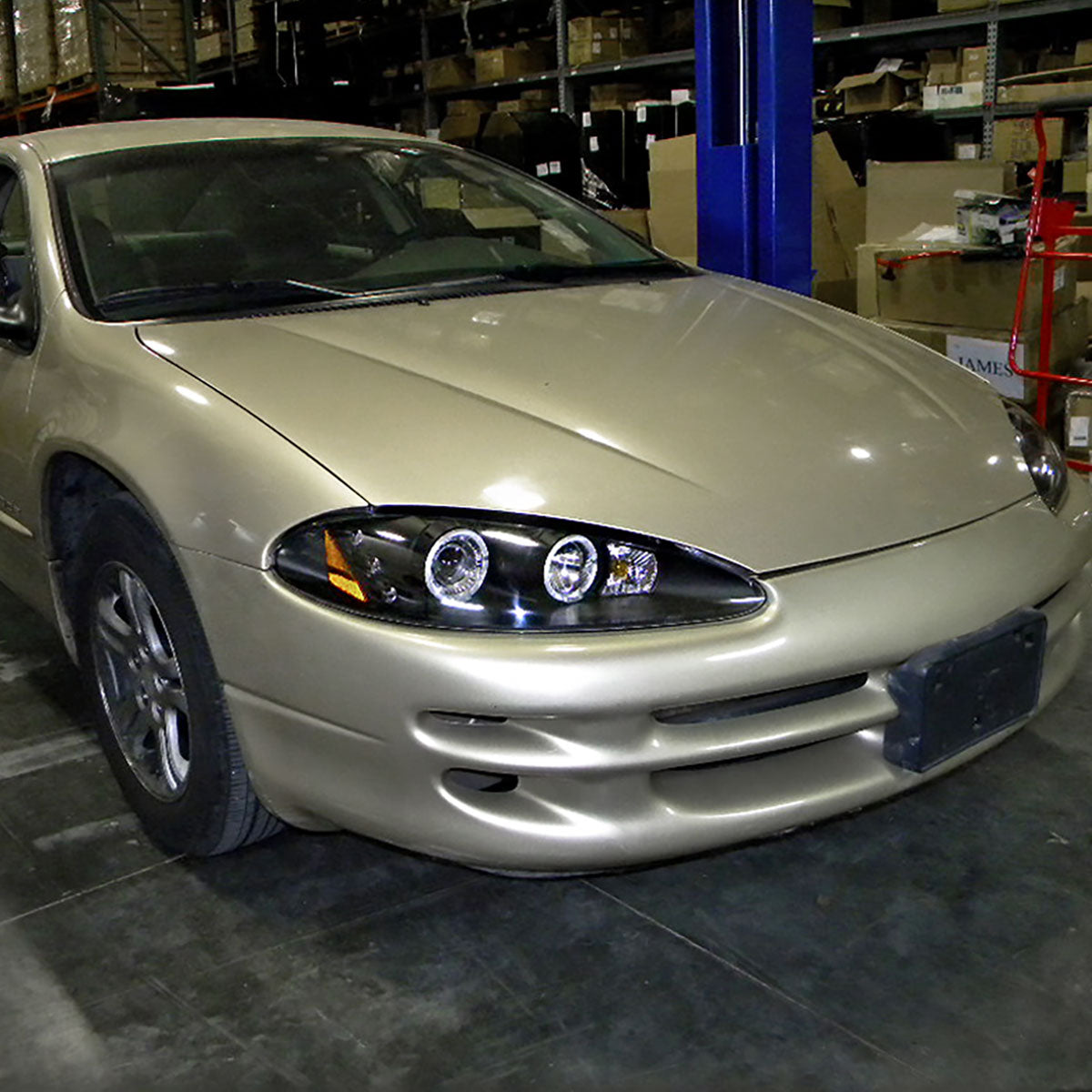 Ronnin - Fits 1998-2004 Dodge Intrepid Upgrade Replacement LED Dual Rims Projector Headlights Assembly Pair | Black