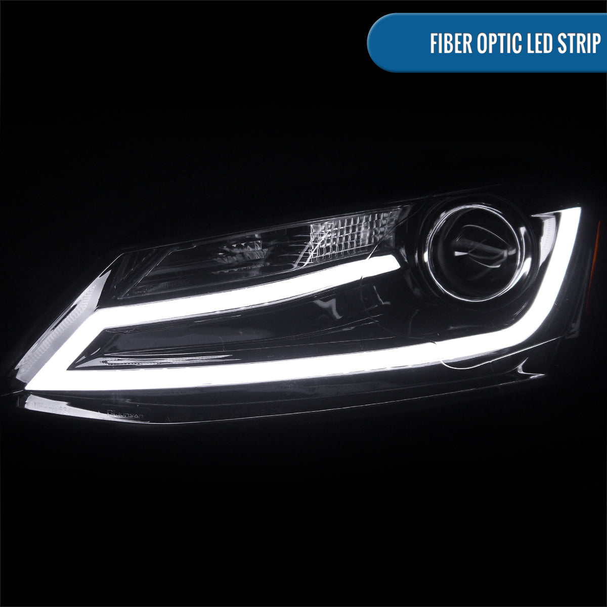 Ronnin - Fits 2011-2018 Volkswagen Jetta Upgrade Projector Headlights Assembly LED Tube Running Lights Pair | Black Smoke