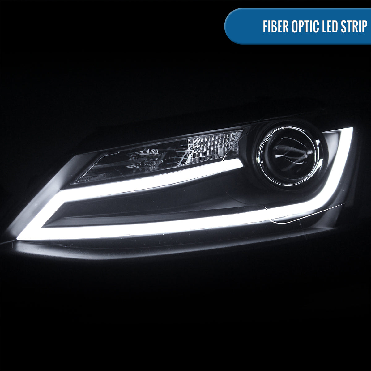 Ronnin - Fits 2011-2018 Volkswagen Jetta Upgrade Projector Headlights Assembly LED Tube Running Lights Pair | Black
