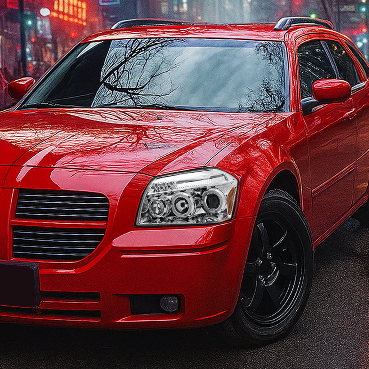 Ronnin - Fits 2005-2007 Dodge Magnum Upgrade Replacement LED Dual Rims Projector Headlights Assembly Pair | Chrome