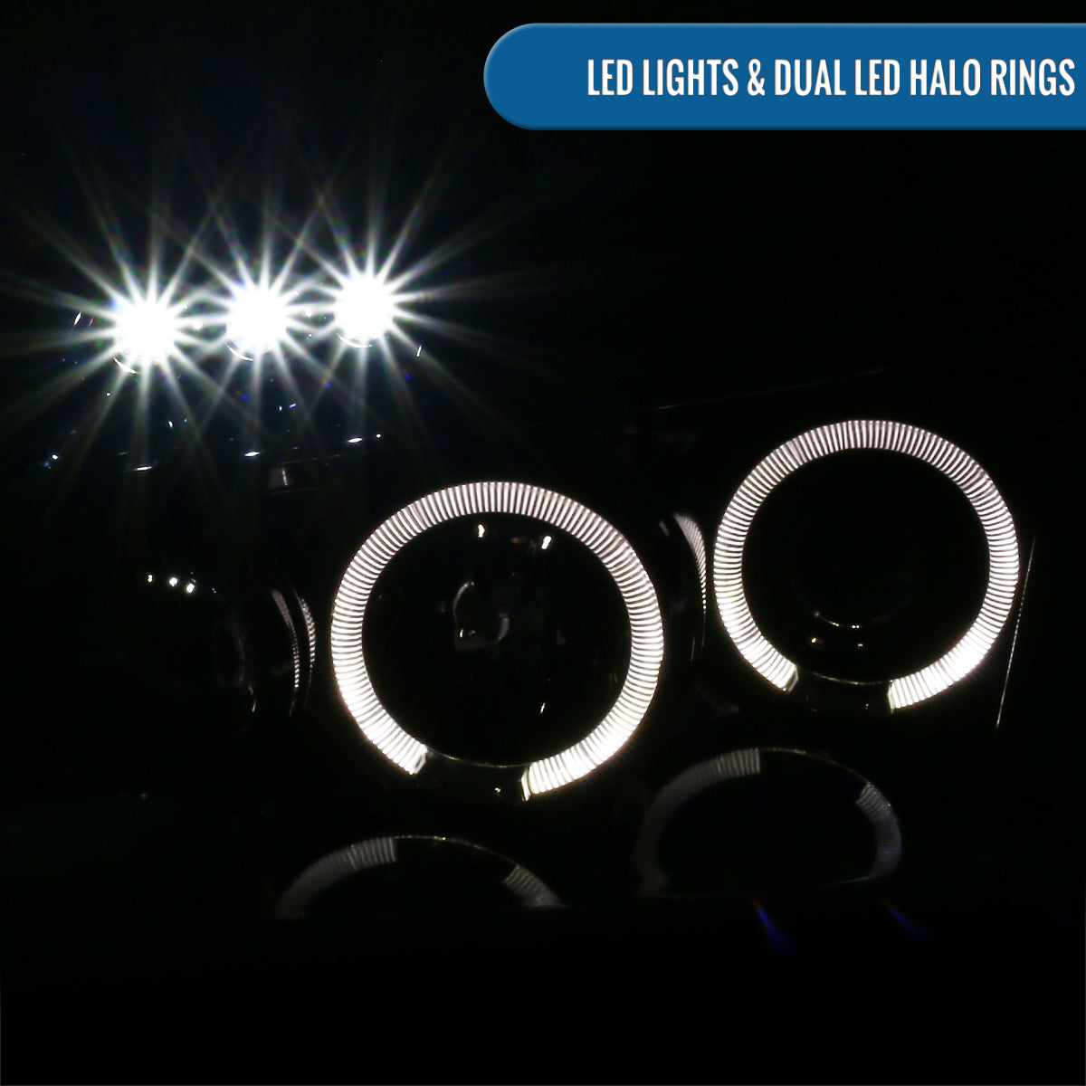 Ronnin - Fits 2005-2007 Dodge Magnum Upgrade Replacement LED Dual Rims Projector Headlights Assembly Pair | Gloss Black