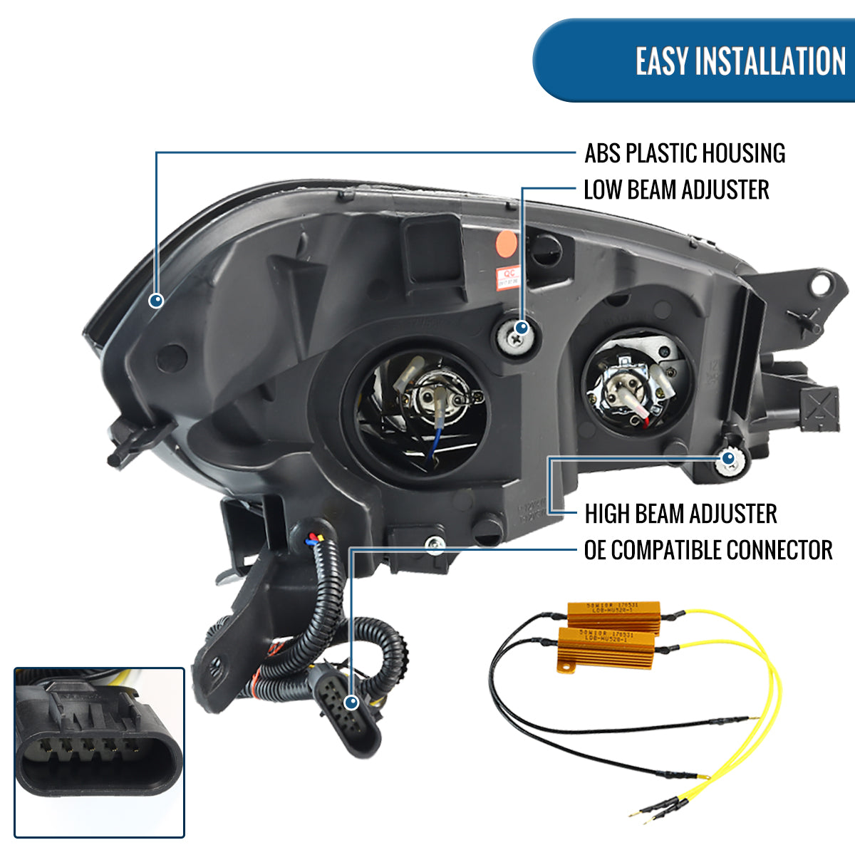Ronnin - Fits 2008-2012 Chevy Malibu LED Running Light Tube Upgrade Replacement Projector Headlights Assembly Pair | Black