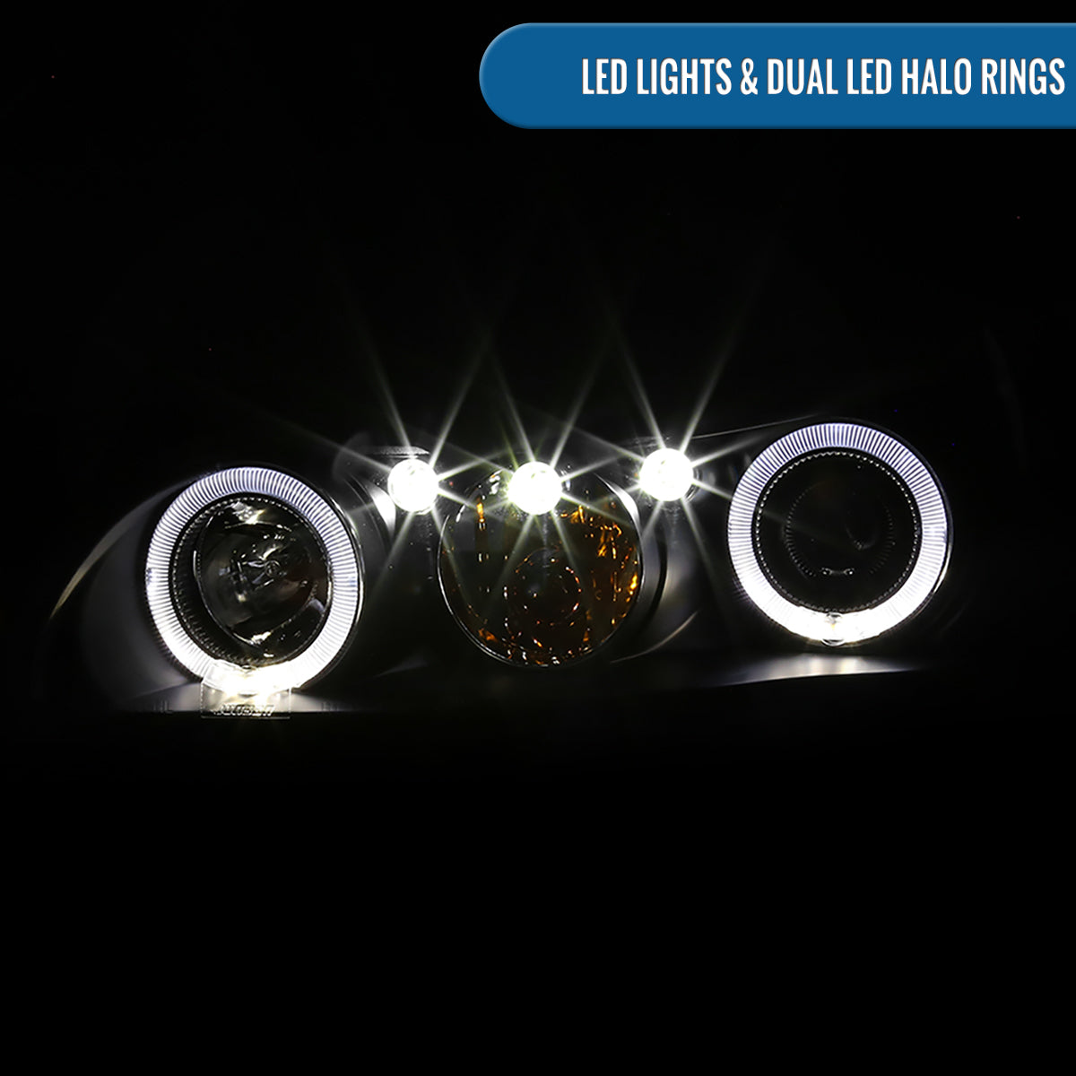 Ronnin - Fits 1997-2005 Oldsmobile Cutlass Chevy Classic Malibu LED Dual Rims Running Lights Projector Headlights Assembly Pair | Black