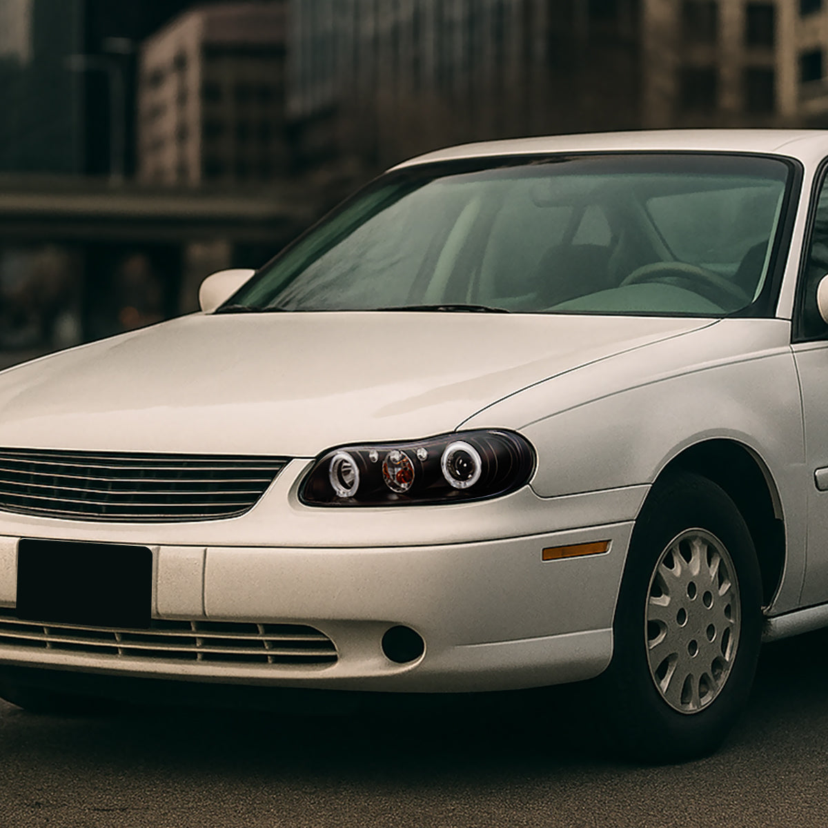 Ronnin - Fits 1997-2005 Oldsmobile Cutlass Chevy Classic Malibu LED Dual Rims Running Lights Projector Headlights Assembly Pair | Black