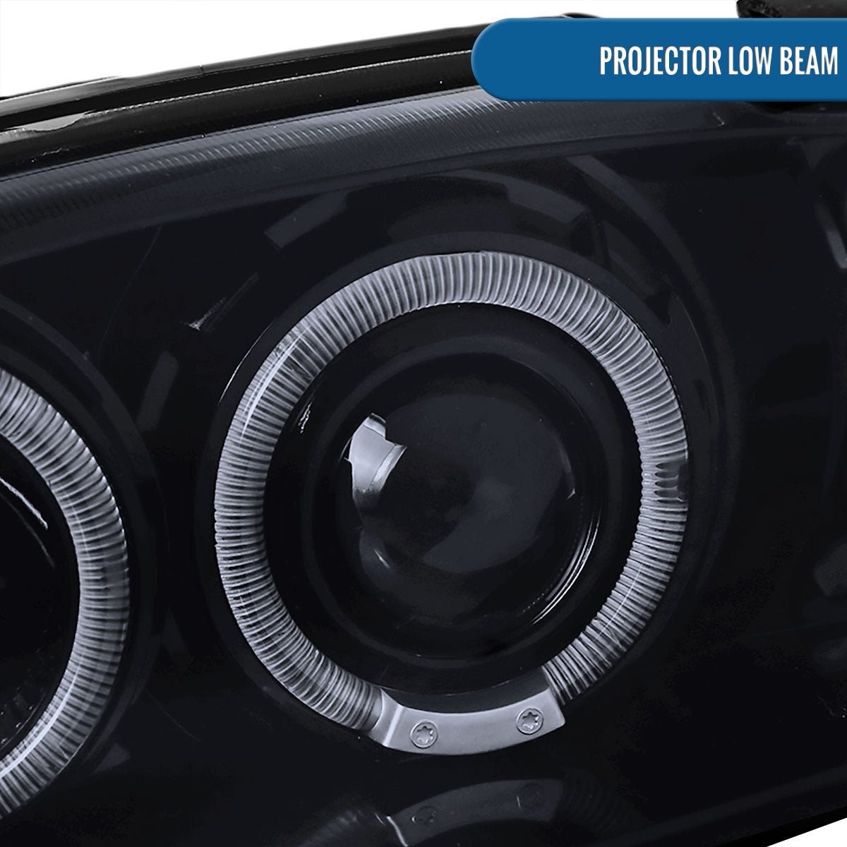 Ronnin - Fits 1994 -1998 Ford Mustang LED Angel Eyes Dual Halo Rims Projector Headlights Replacement Assembly Pair | Black Smoke