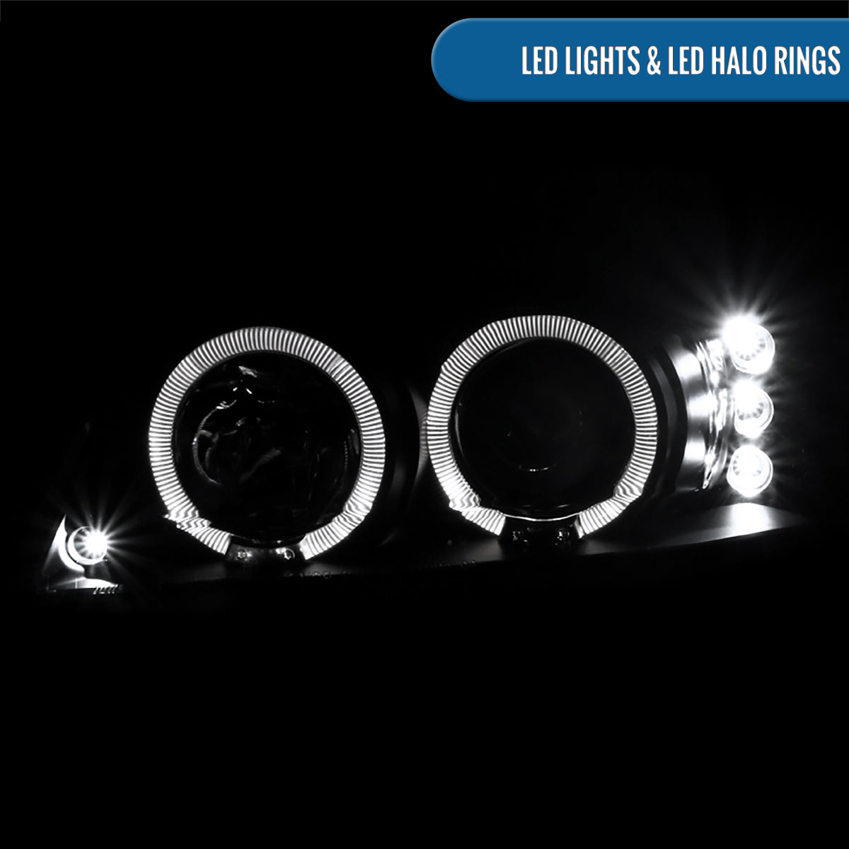 Ronnin - Fits 1999-2004 Ford Mustang Upgraded LED Dual Rims Projector Headlights Assembly Pair | Black