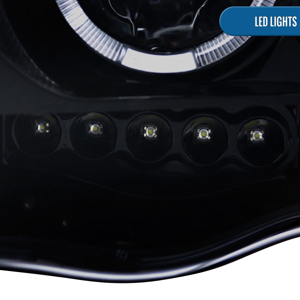Ronnin - Fits 2002-2005 Dodge Ram 1500 2500 3500 Upgrade LED Dual Rims Projector Headlights Assembly Pair | Black Smoke