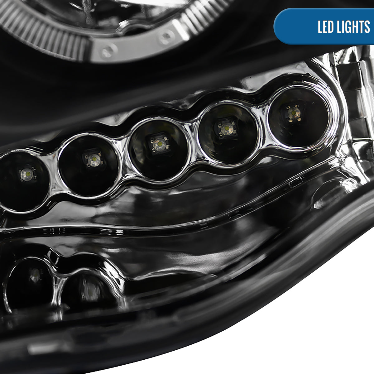 Ronnin - Fits 2002-2005 Dodge Ram 1500 2500 3500 Upgrade LED Dual Rims Projector Headlights Assembly Pair | Black