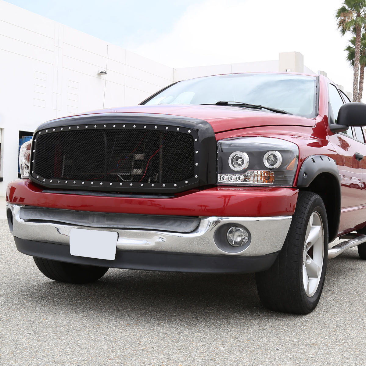 Ronnin - Fits 2006-2009 Dodge Ram 1500 2500 3500 Upgraded LED Dual Rims Projector Headlights Assembly Pair | Black