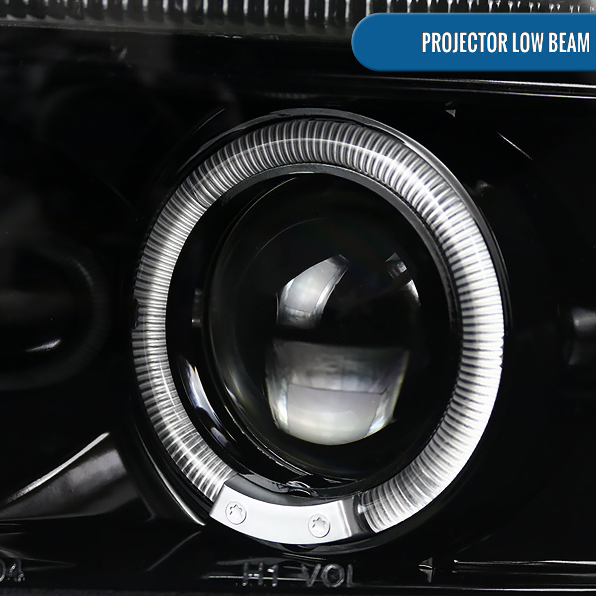 Ronnin - Fits 1994-2001 Dodge Ram 1500 2500 3500 Upgraded LED Dual Rims Projector Headlights Assembly Pair | Gloss Black