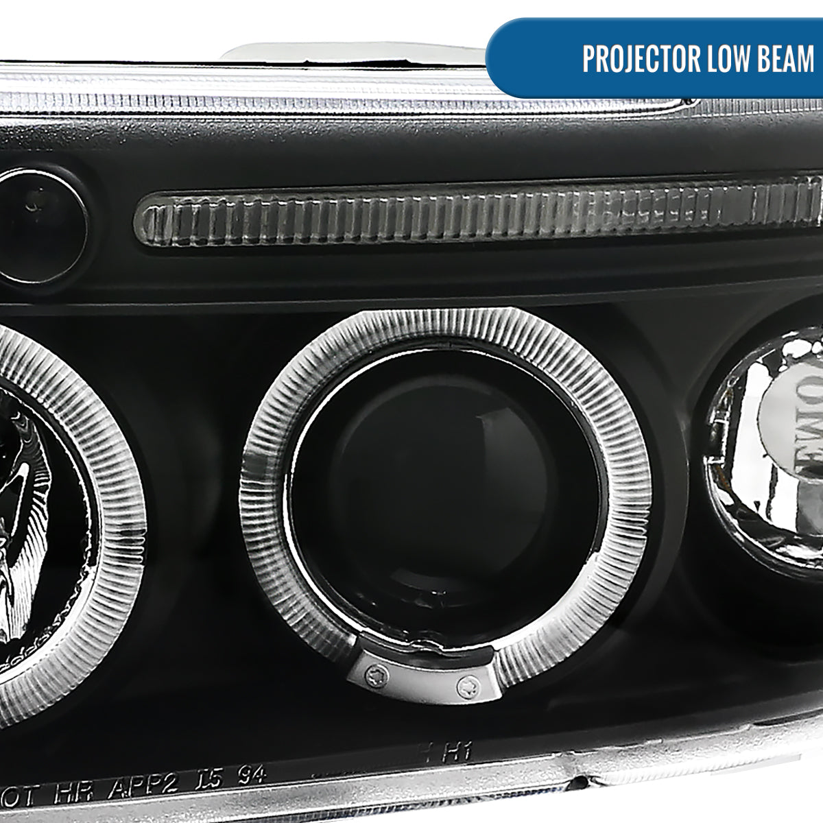 Ronnin - Fits 1994-2001 Dodge Ram 1500 2500 3500 Upgraded LED Dual Rims Projector Headlights Assembly Pair | Black