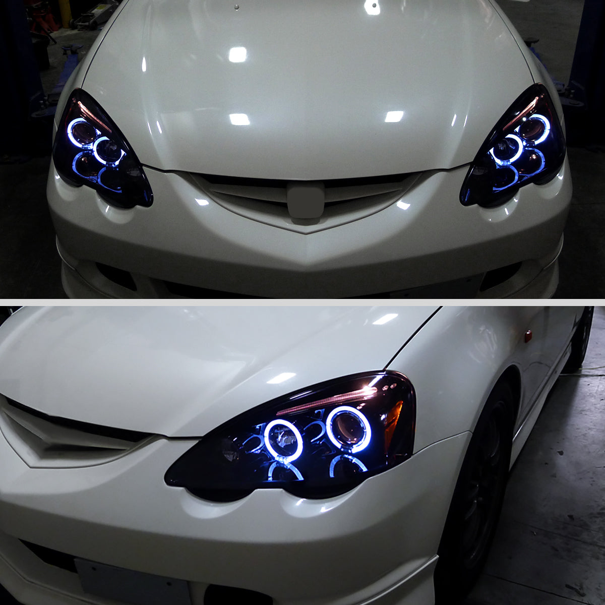 Ronnin - Fits 2002-2004 Acura RSX Upgraded LED Dual Rims Projector Headlights Assembly Pair | Black Smoke