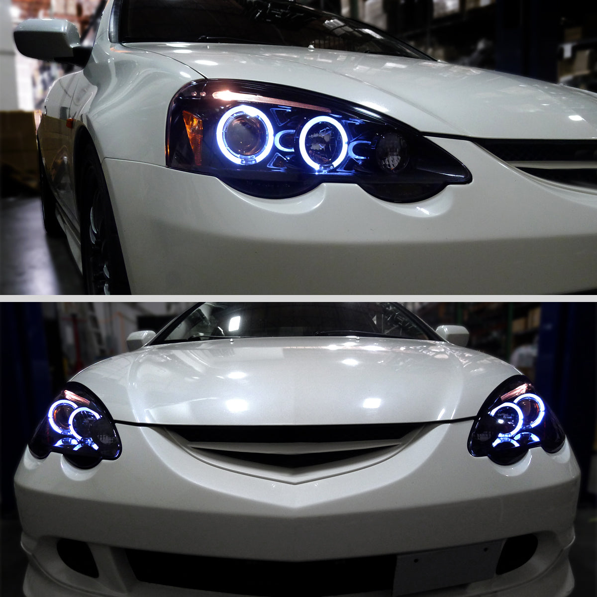 Ronnin - Fits 2002-2004 Acura RSX Upgraded LED Dual Rims Projector Headlights Assembly Pair | Black Smoke