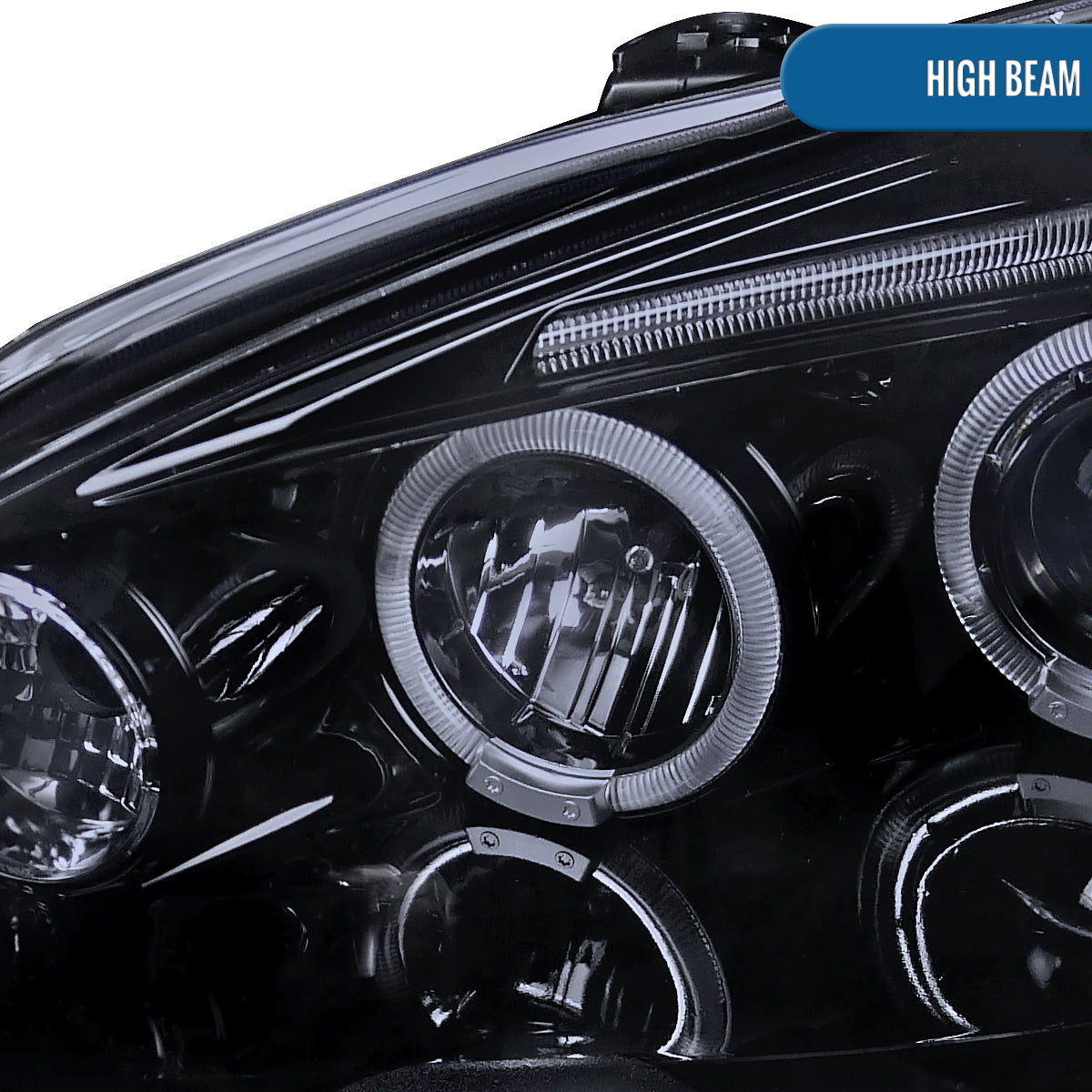 Ronnin - Fits 2002-2004 Acura RSX Upgraded LED Dual Rims Projector Headlights Assembly Pair | Black Smoke