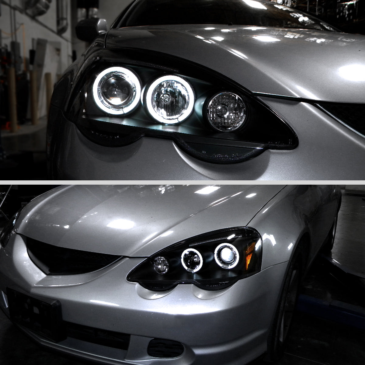 Ronnin - Fits 2002-2004 Acura RSX Upgraded LED Dual Rims Projector Headlights Assembly Pair | Black