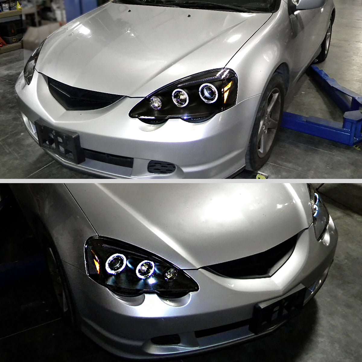 Ronnin - Fits 2002-2004 Acura RSX Upgraded LED Dual Rims Projector Headlights Assembly Pair | Black