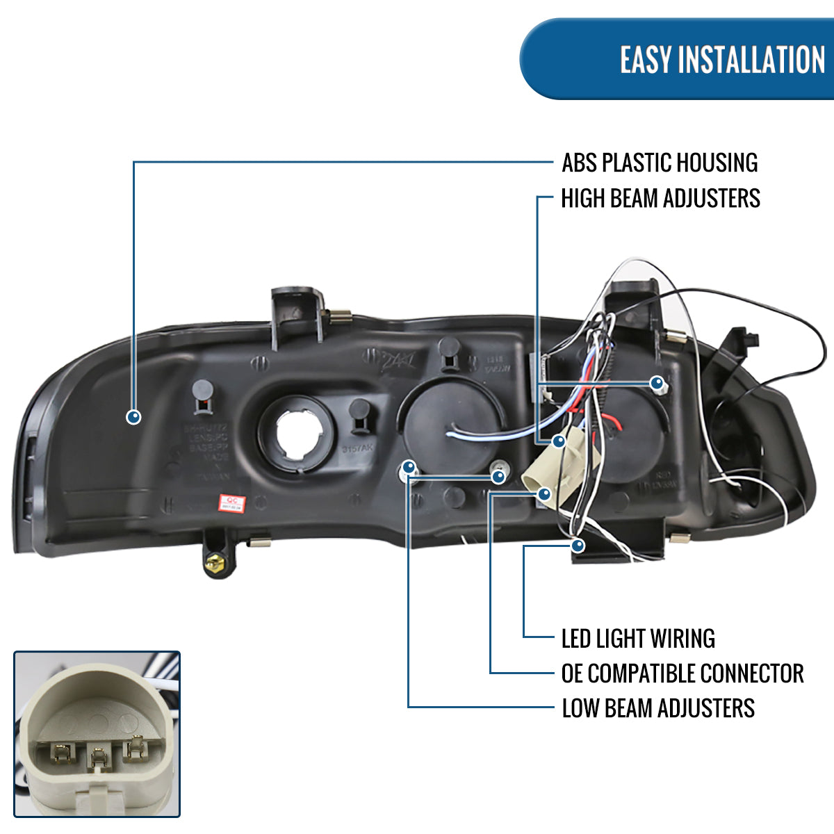 Ronnin - Fits 2000-2003 Nissan Sentra Upgrade Replacement LED Dual Rims Projector Headlights Assembly Pair | Black