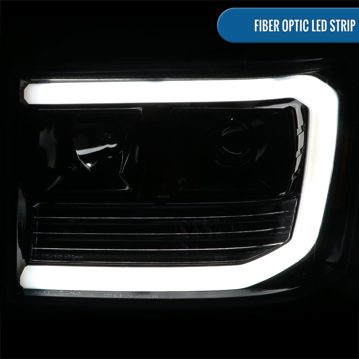 Ronnin - Fits 2007-2014 GMC Sierra 1500 Hybrid Denali 1500HD 2500HD 3500HD Upgraded LED Tube Projector Headlights Assembly Pair | Gloss Black