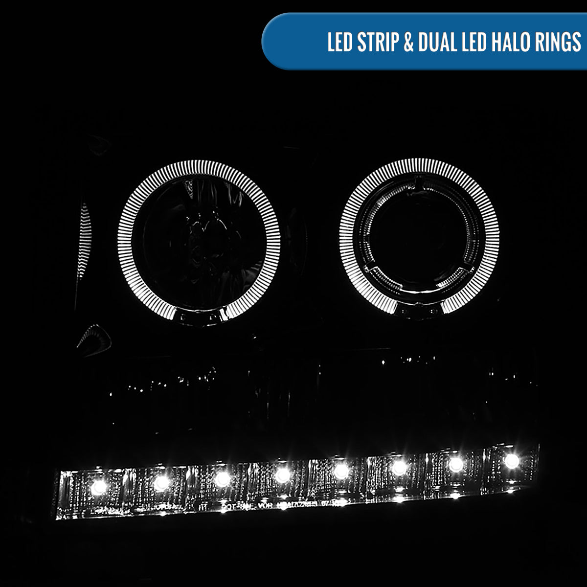 Ronnin - Fits 2007-2014 GMC Sierra 1500 Hybrid 1500HD 2500HD 3500HD Denali LED Dual Rims Projector Headlights Replacement Assembly Pair | Black Smoke