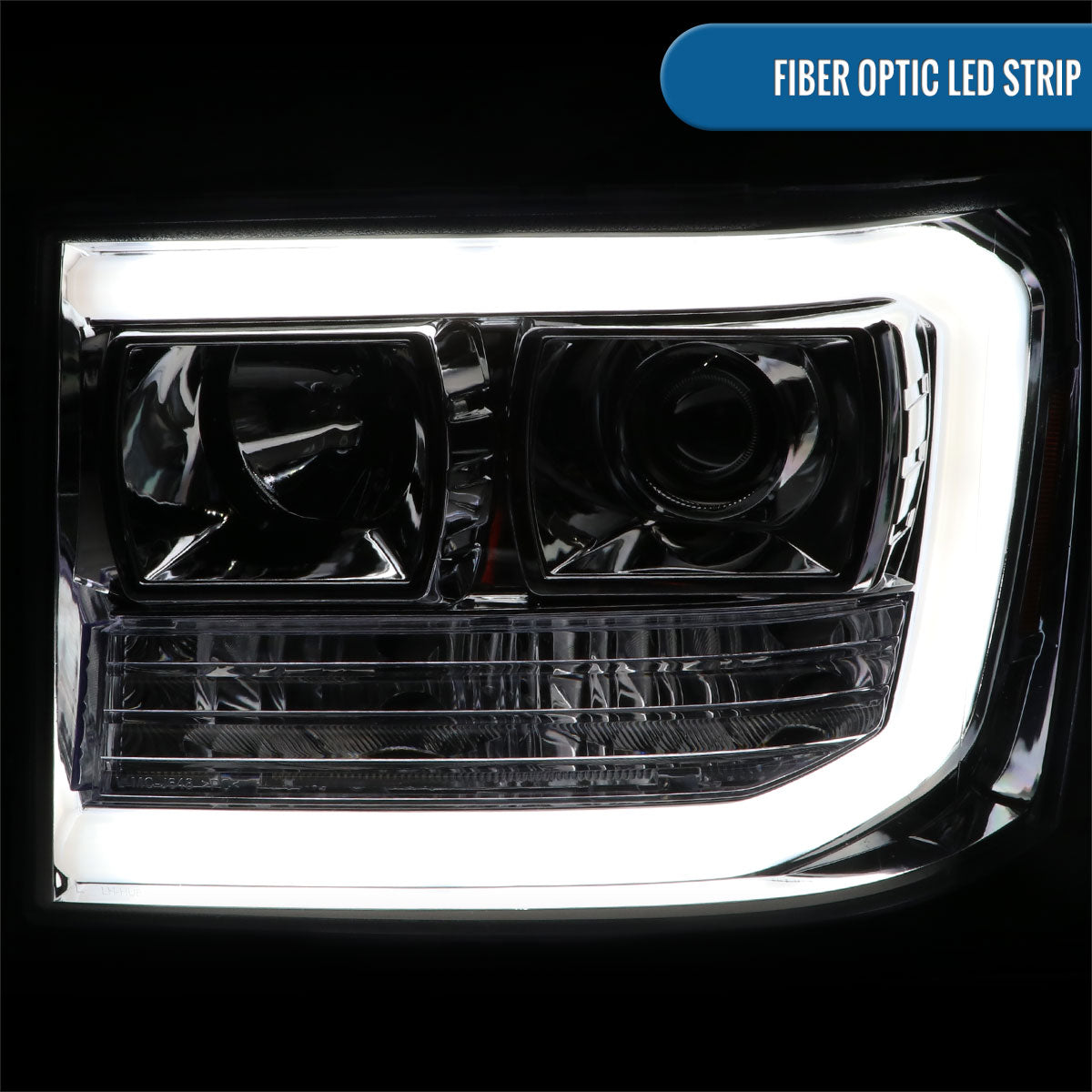 Ronnin - Fits 2007-2014 GMC Sierra 1500 Hybrid Denali 1500HD 2500HD 3500HD Upgraded LED Tube Projector Headlights Assembly Pair | Chrome