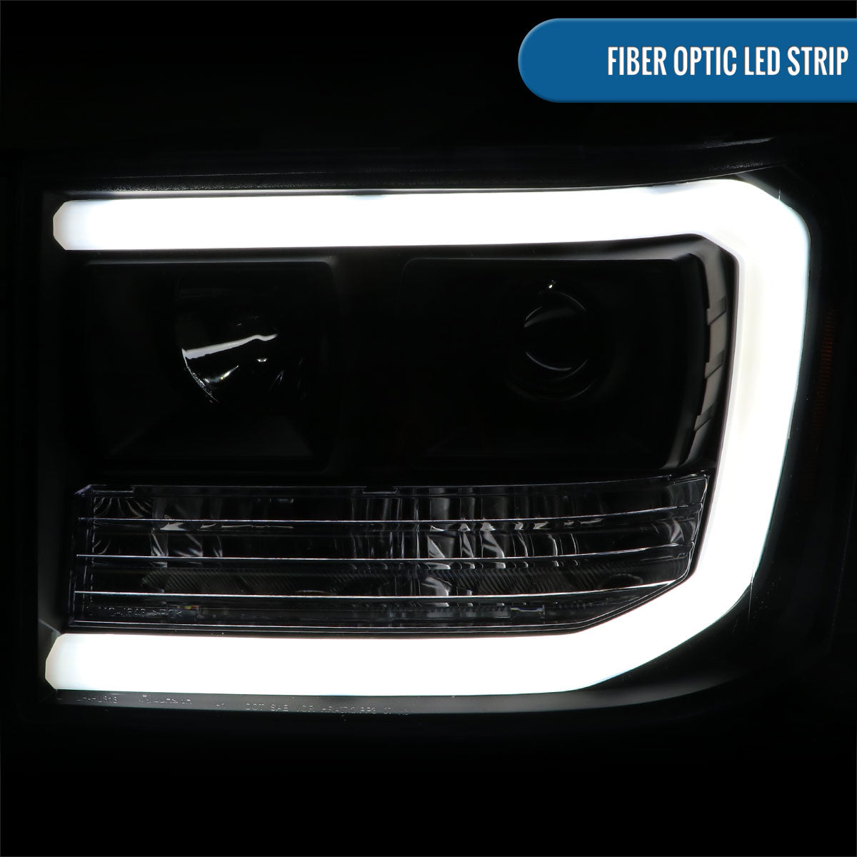 Ronnin - Fits 2007-2014 GMC Sierra 1500 Hybrid Denali 1500HD 2500HD 3500HD Upgraded LED Tube Projector Headlights Assembly Pair | Black
