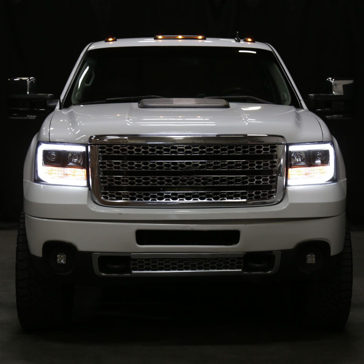 Ronnin - Fits 2007-2014 GMC Sierra 1500 Hybrid Denali 1500HD 2500HD 3500HD Upgraded LED Tube Projector Headlights Assembly Pair | Black