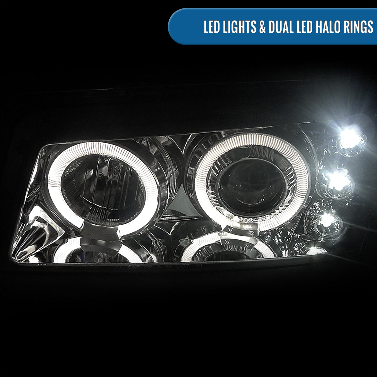 Ronnin - Fits 2002-2007 Chevy Avalanche Silverado Upgrade Replacement Dual LED Halo Rims Projector Headlights Assembly Pair | Chrome