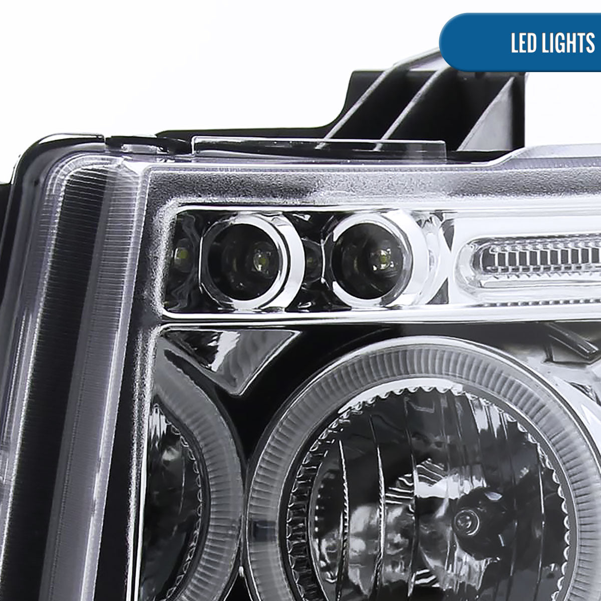 Ronnin - Fits 2007-2014 Chevy Silverado 1500 2500HD 3500HD LED Dual Rims Projector Headlights Assembly Pair | Chrome