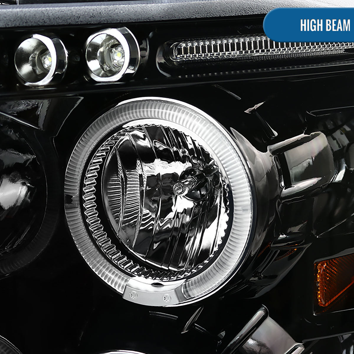 Ronnin - Fits 2007-2014 Chevy Silverado 1500 2500HD 3500HD LED Dual Rims Projector Headlights Assembly Pair | Gloss Black