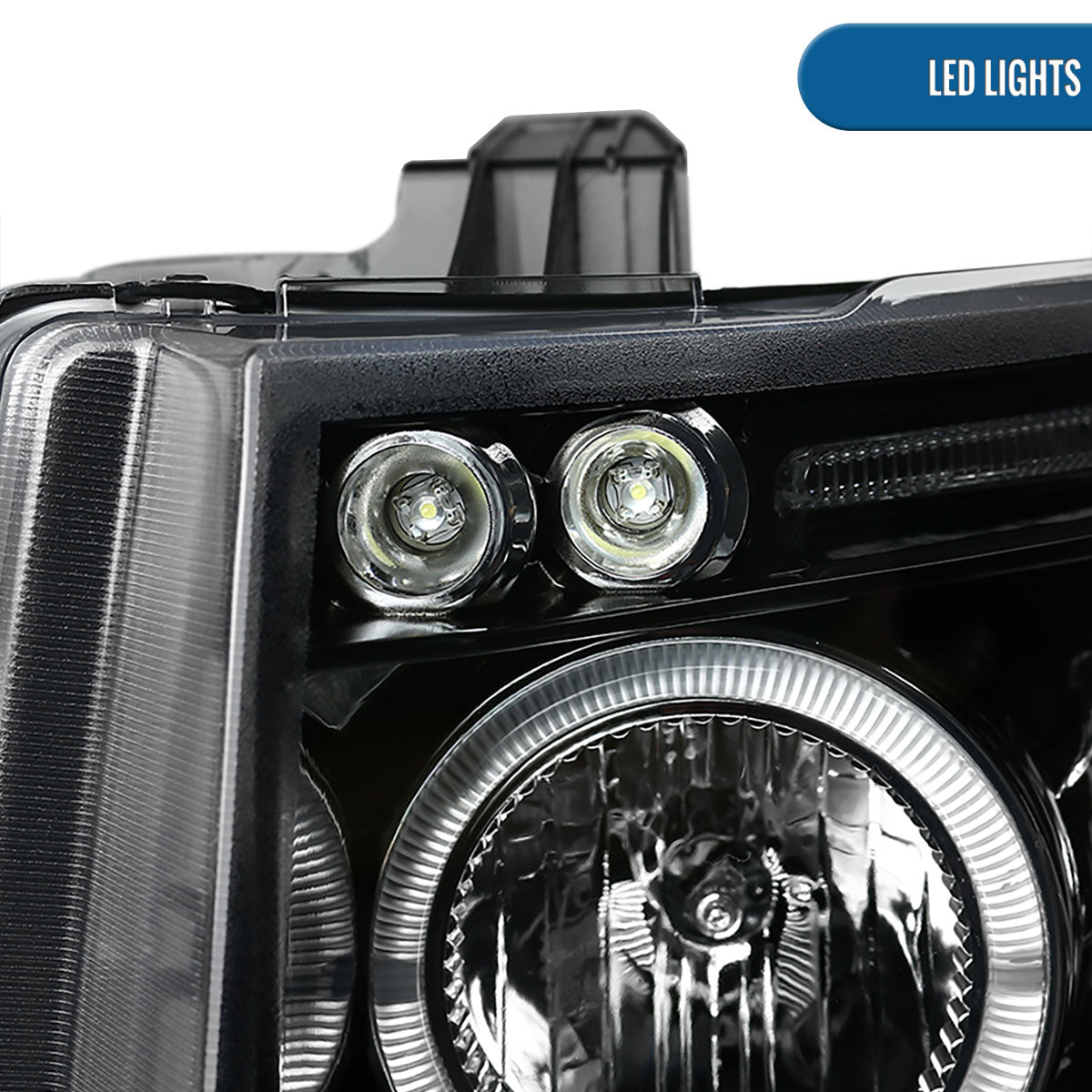 Ronnin - Fits 2007-2014 Chevy Silverado 1500 2500HD 3500HD LED Dual Rims Projector Headlights Assembly Pair | Gloss Black
