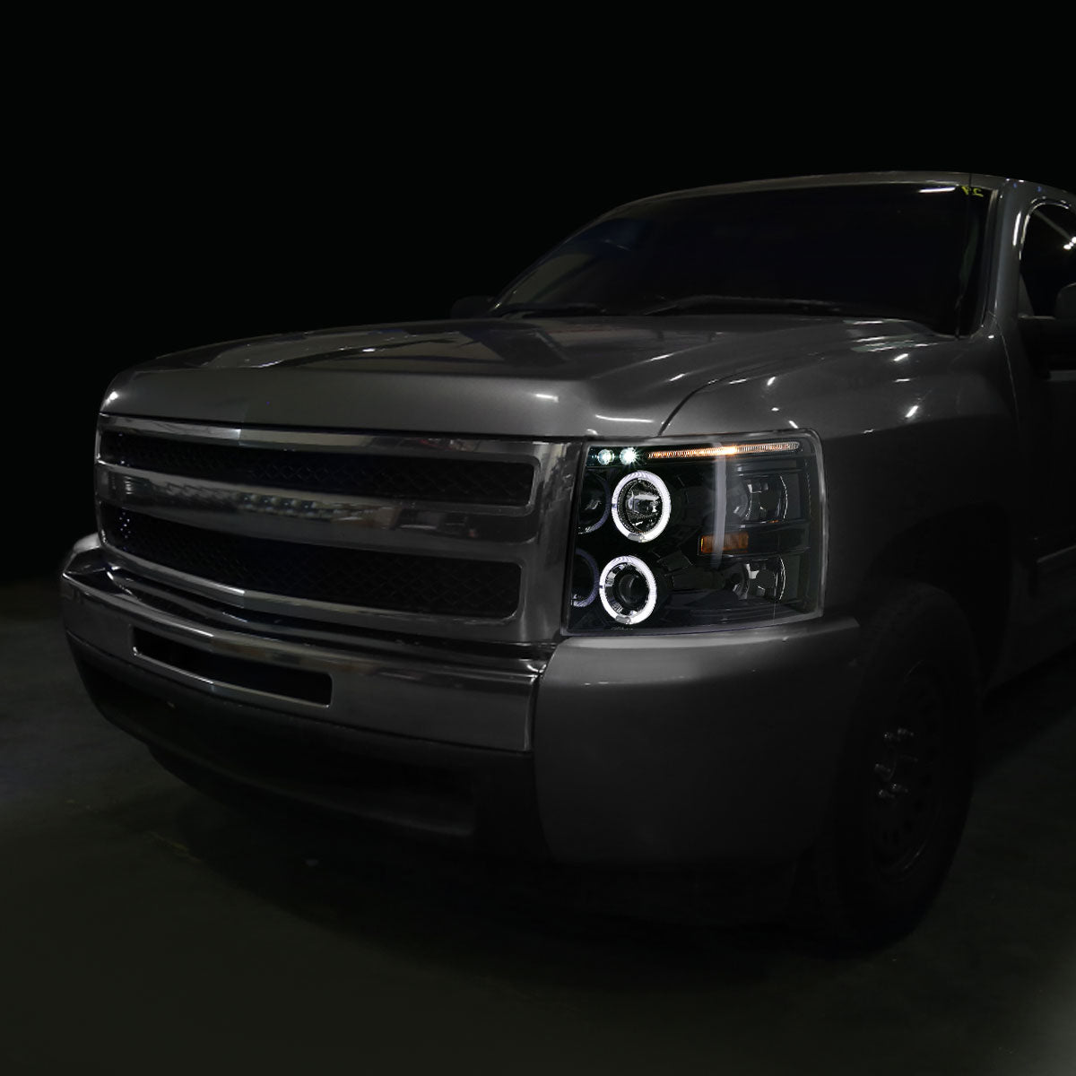 Ronnin - Fits 2007-2014 Chevy Silverado 1500 2500HD 3500HD LED Dual Rims Projector Headlights Assembly Pair | Gloss Black