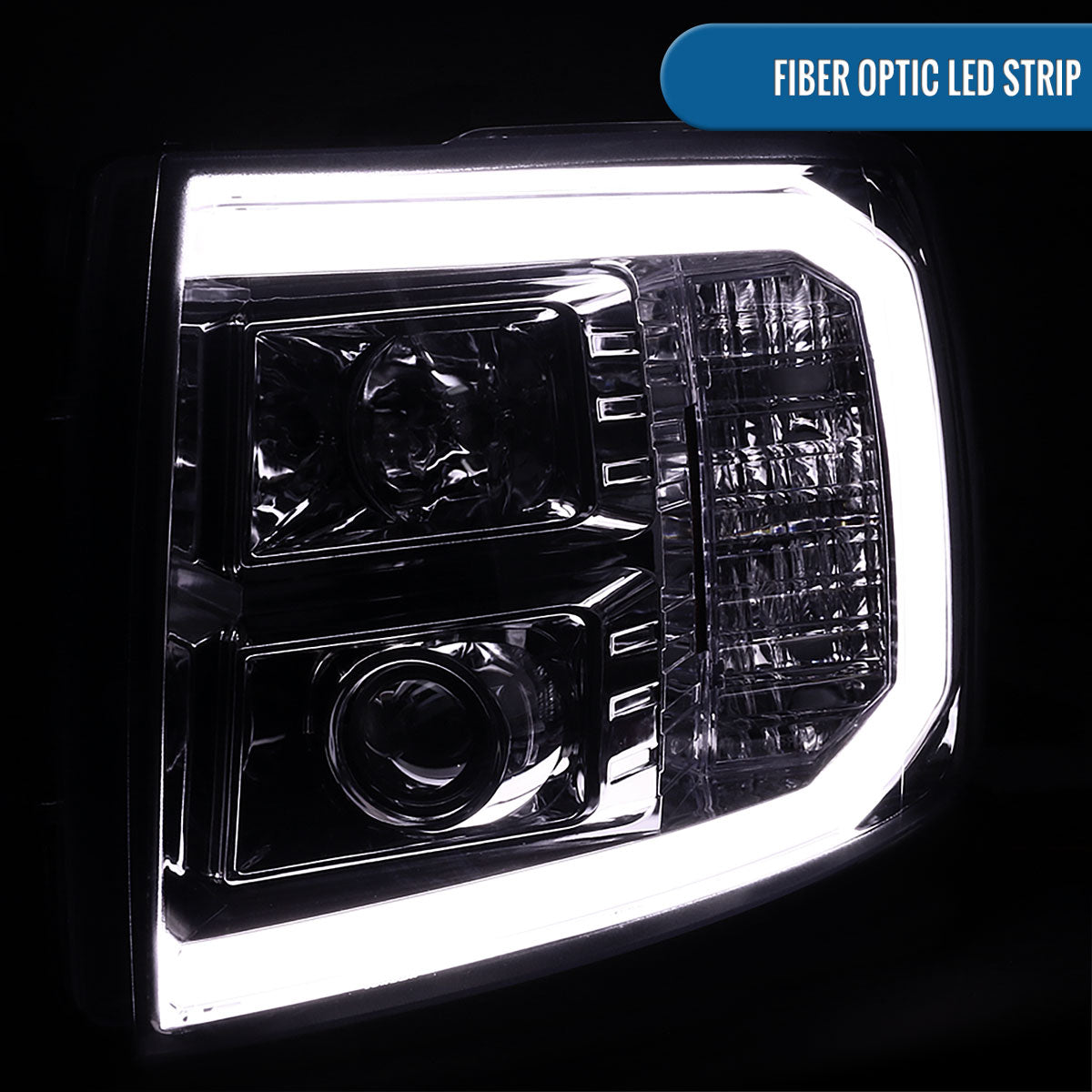 Ronnin - Fits 2007-2014 Chevy Silverado 1500 2500HD 3500HD Upgrade LED Running Light Tube Projector Headlights Assembly Pair | Chrome