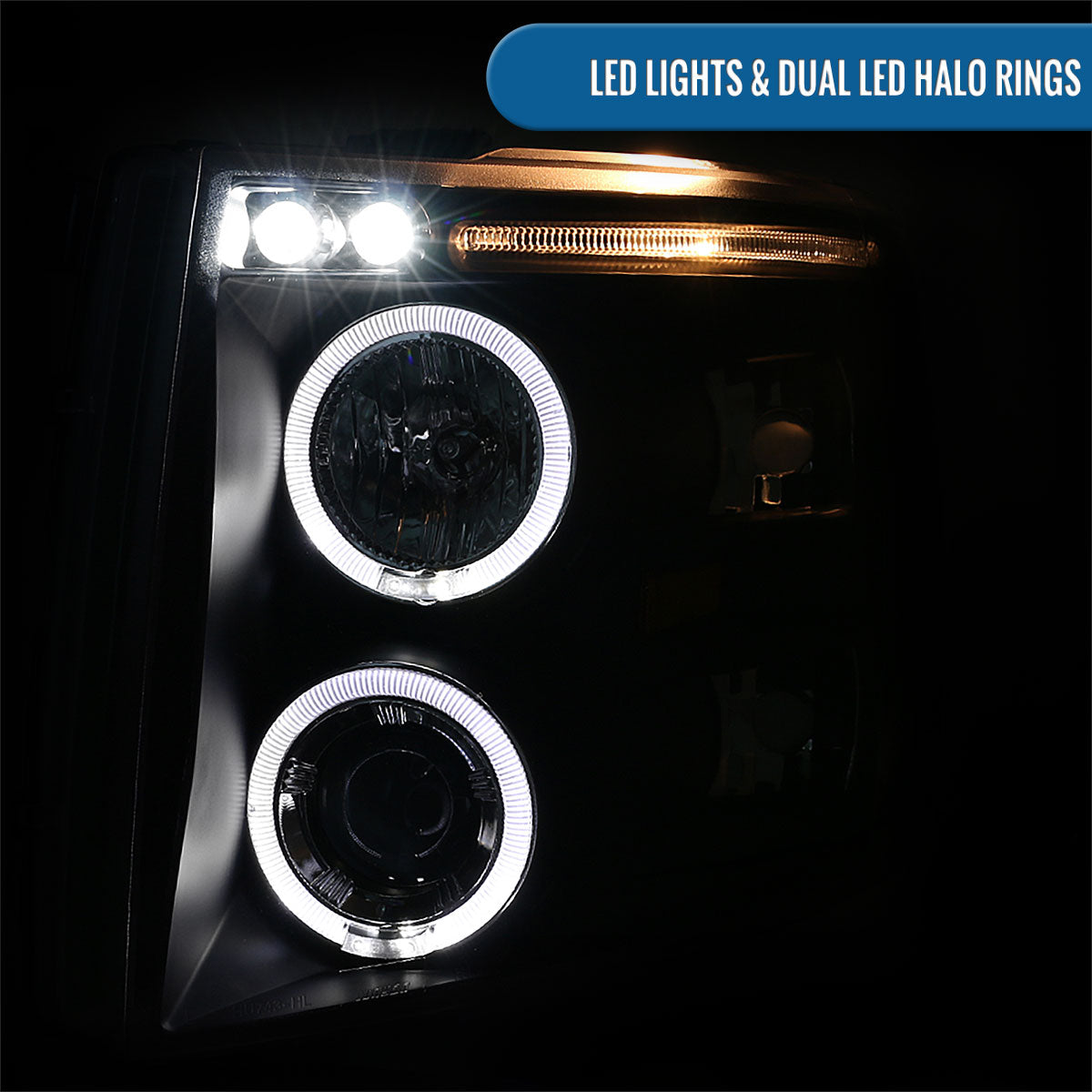 Ronnin - Fits 2007-2014 Chevy Silverado 1500 2500HD 3500HD LED Dual Rims Projector Headlights Assembly Pair | Black