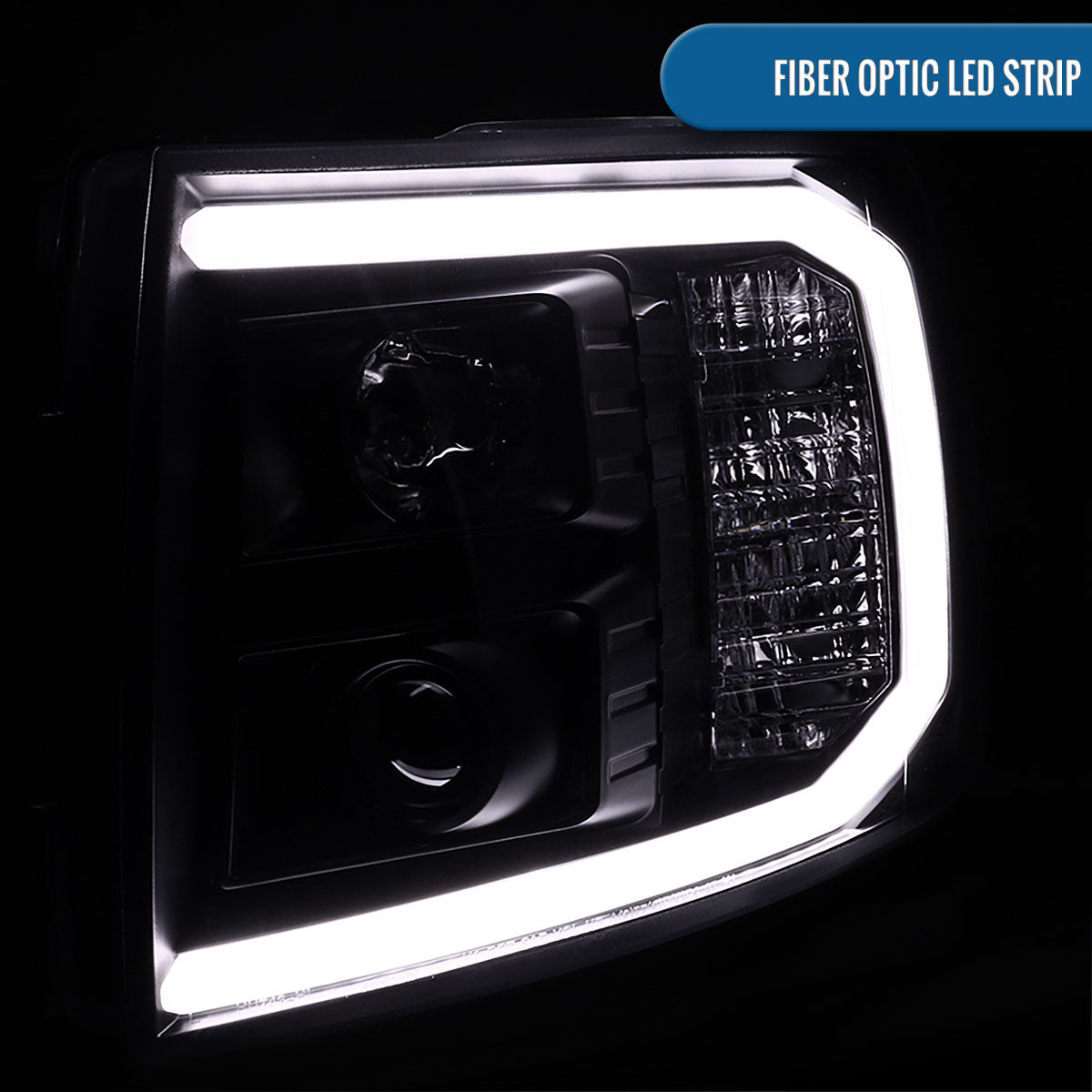 Ronnin - Fits 2007-2014 Chevy Silverado 1500 2500HD 3500HD Upgrade LED Running Light Tube Projector Headlights Assembly Pair | Black