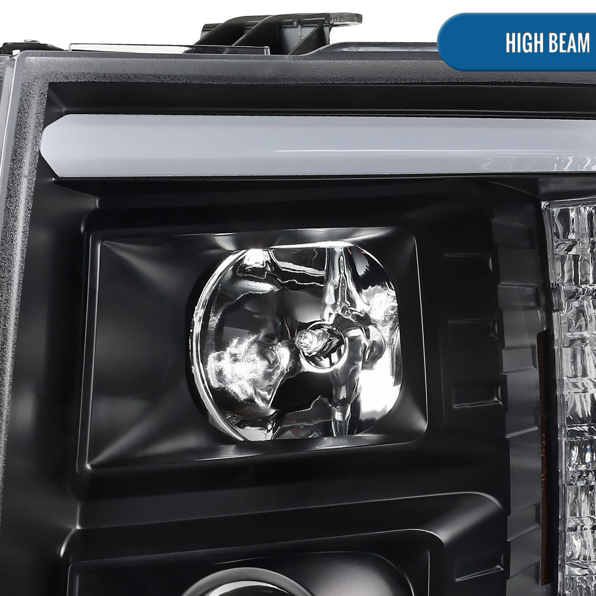 Ronnin - Fits 2007-2014 Chevy Silverado 1500 2500HD 3500HD Upgrade LED Running Light Tube Projector Headlights Assembly Pair | Black