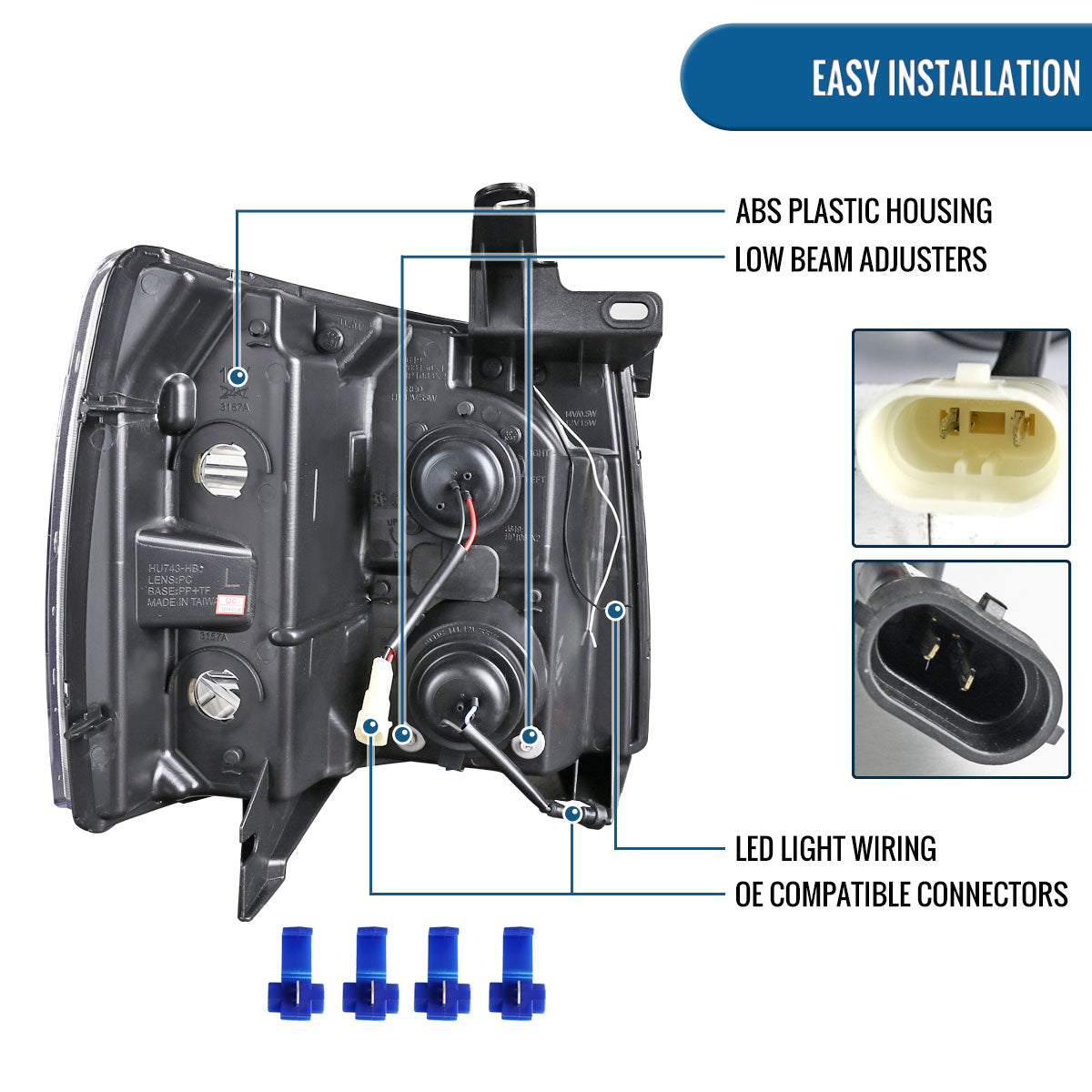 Ronnin - Fits 2007-2014 Chevy Silverado 1500 2500HD 3500HD Upgrade LED Running Light Tube Projector Headlights Assembly Pair | Black
