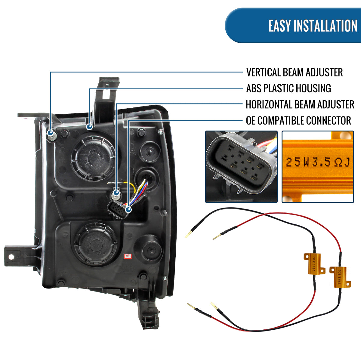 Ronnin - Fits 2014-2015 Chevy Silverado 1500 LED Running and Turn Signal Lights Projector Headlights Assembly Pair | Black