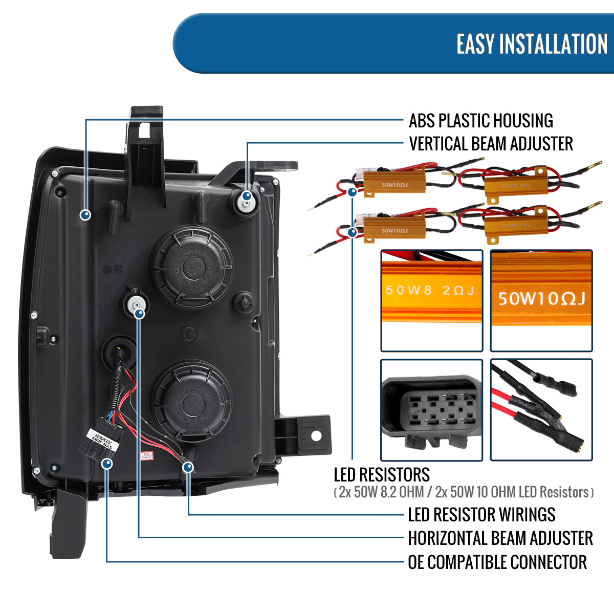 Ronnin - Fits 2015-2019 Chevy Silverado 2500HD 3500HD Projector Headlights Switchback LED Sequential Turn Signal + Animated Startup Effect Pair | Chrome
