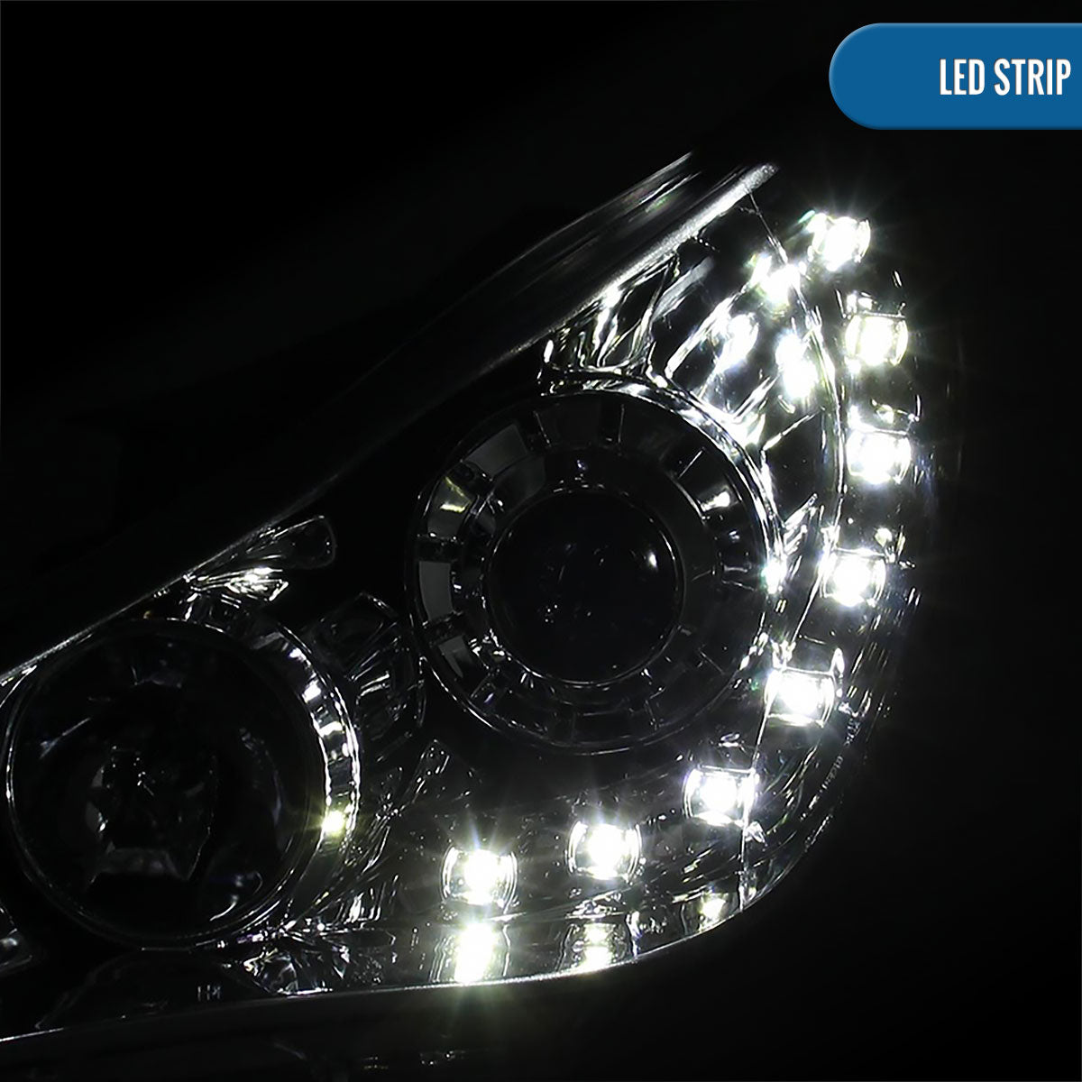 Ronnin - Fits 2011-2014 Hyundai Sonata Halogen Projector Headlights LED Running Lights Assembly Pair | Chrome