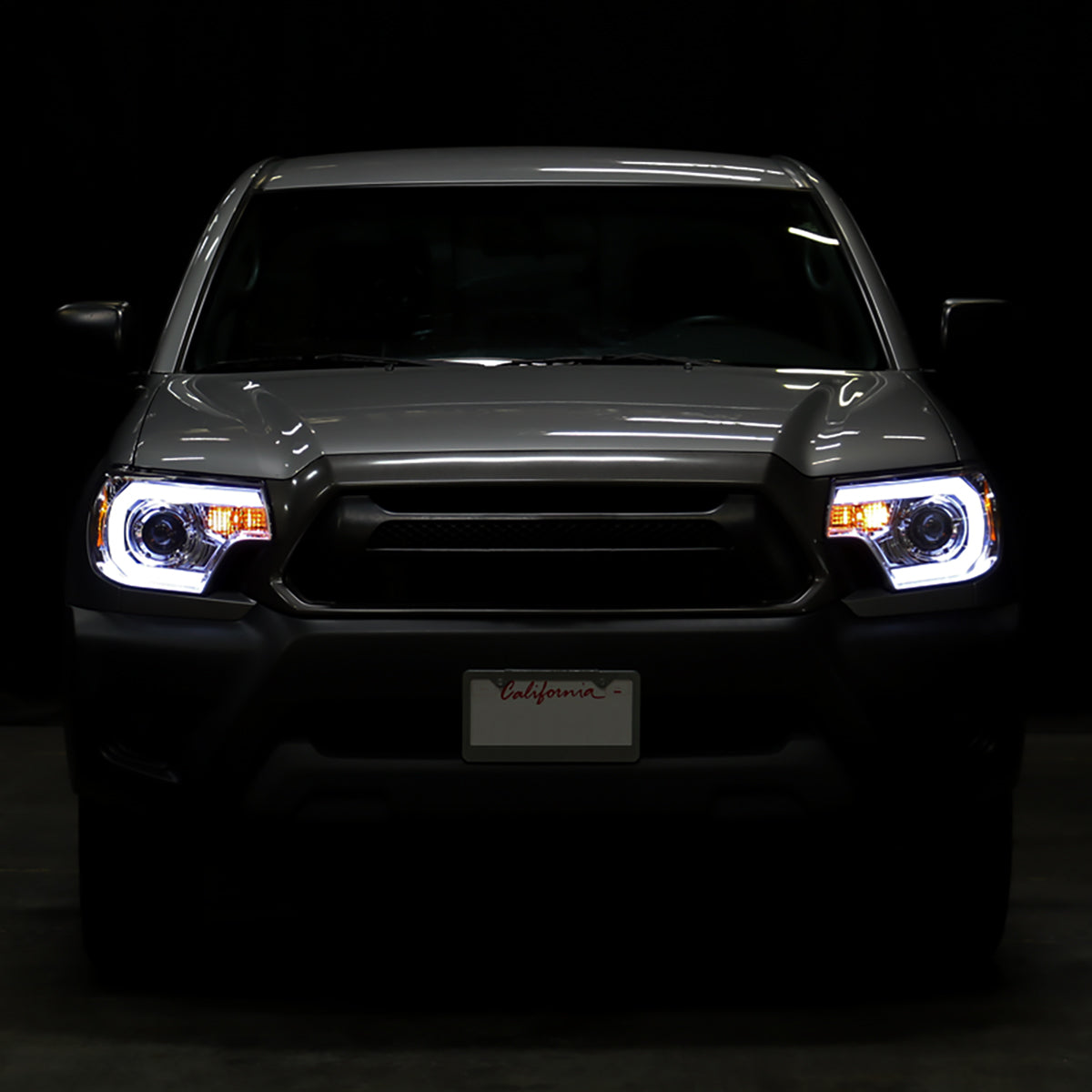 Ronnin - Fits 2012-2015 Toyota Tacoma Upgraded LED Tube Running Lights Projector Headlights Assembly Pair | Chrome