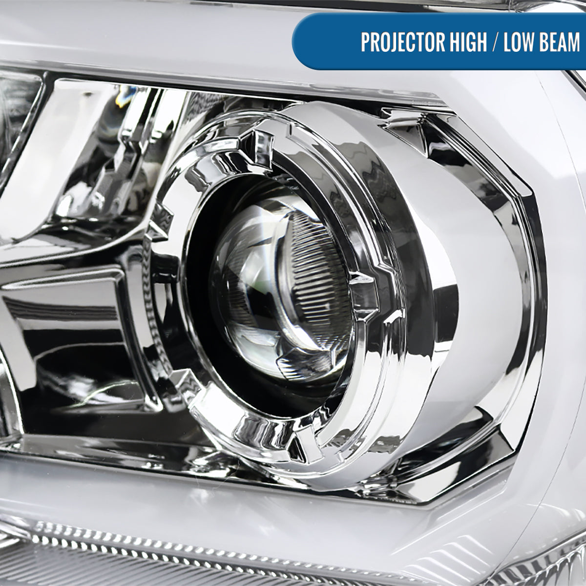 Ronnin - Fits 2012-2015 Toyota Tacoma Upgraded LED Tube Running Lights Projector Headlights Assembly Pair | Chrome