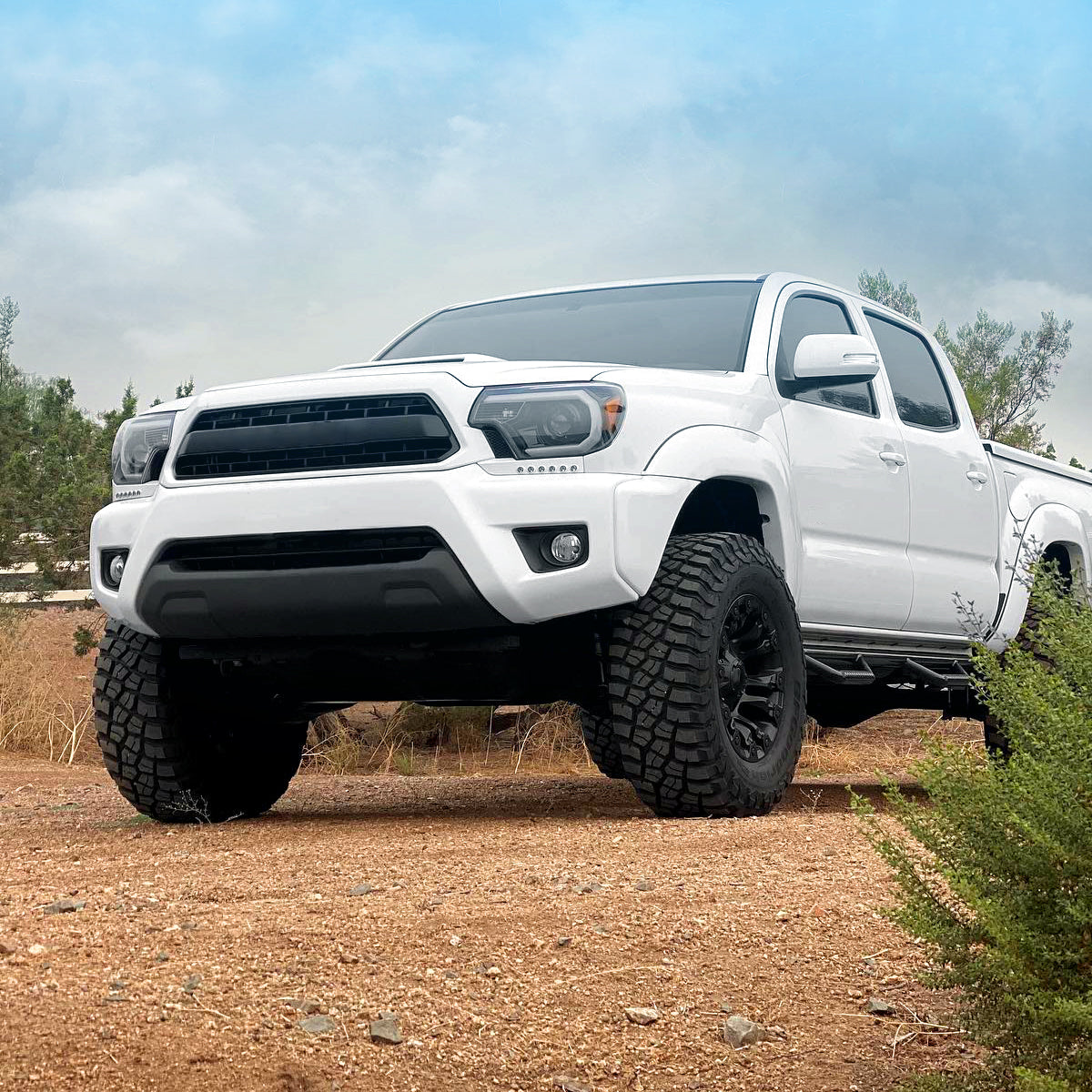 Ronnin - Fits 2012-2015 Toyota Tacoma Upgraded LED Tube Running Lights Projector Headlights Assembly Pair | Gloss Black