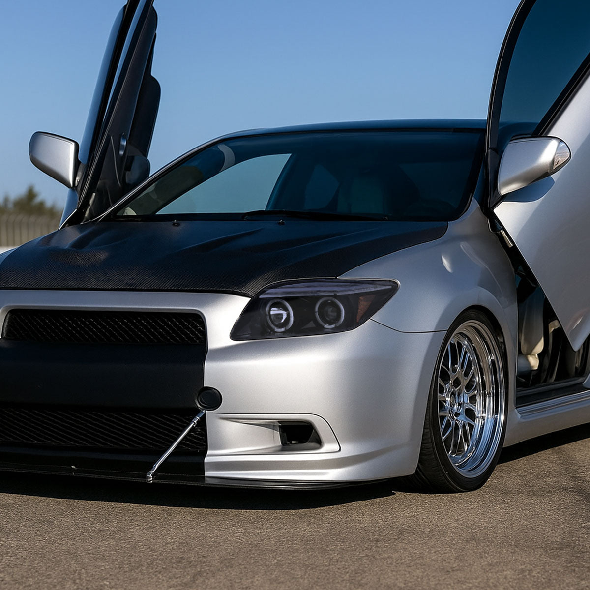 Ronnin - Fits 2005-2010 Scion tC LED Halo Rims Projector Headlights Upgrade Assembly Pair | Black Smoke