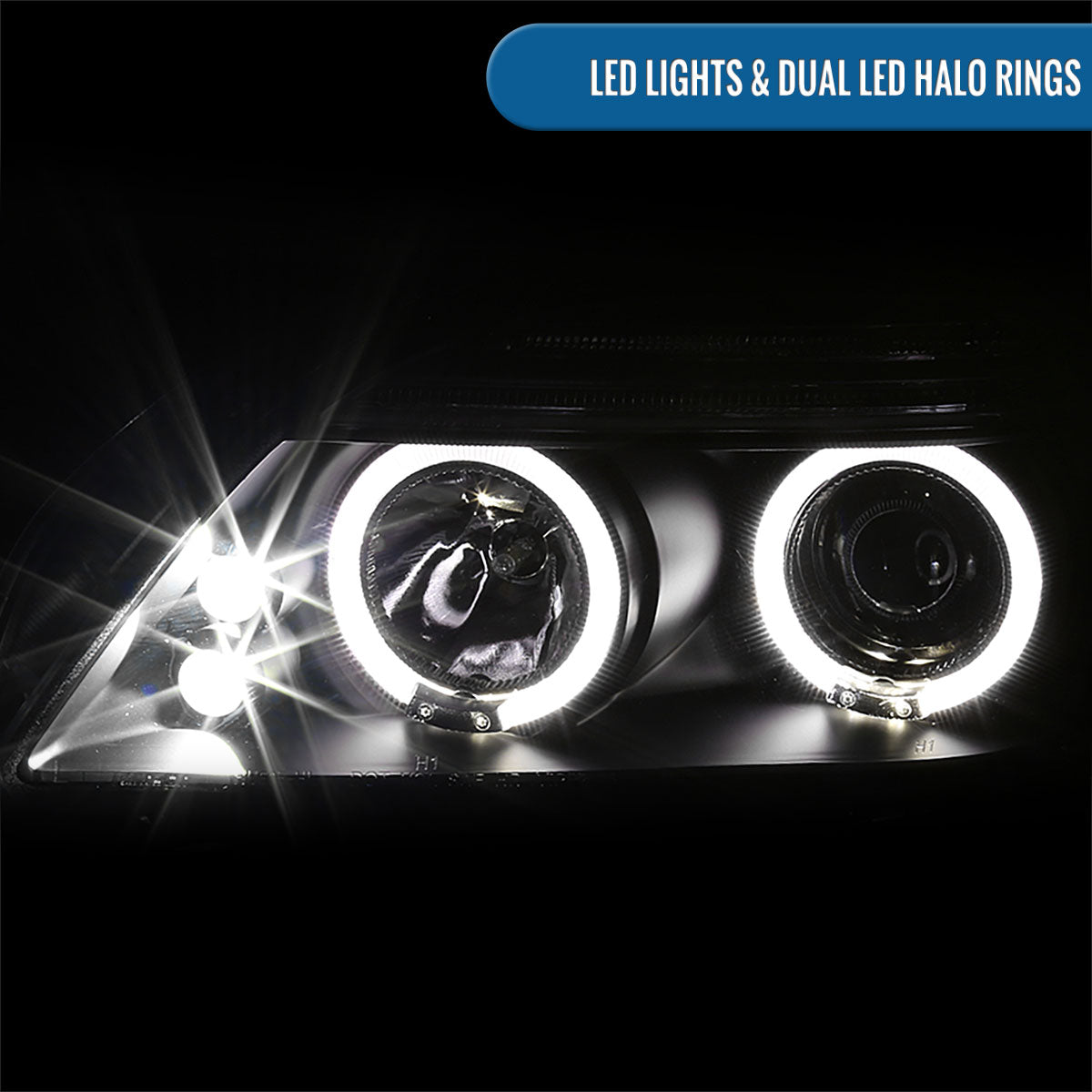 Ronnin - Fits 2005-2010 Scion tC LED Halo Rims Projector Headlights Upgrade Assembly Pair | Black