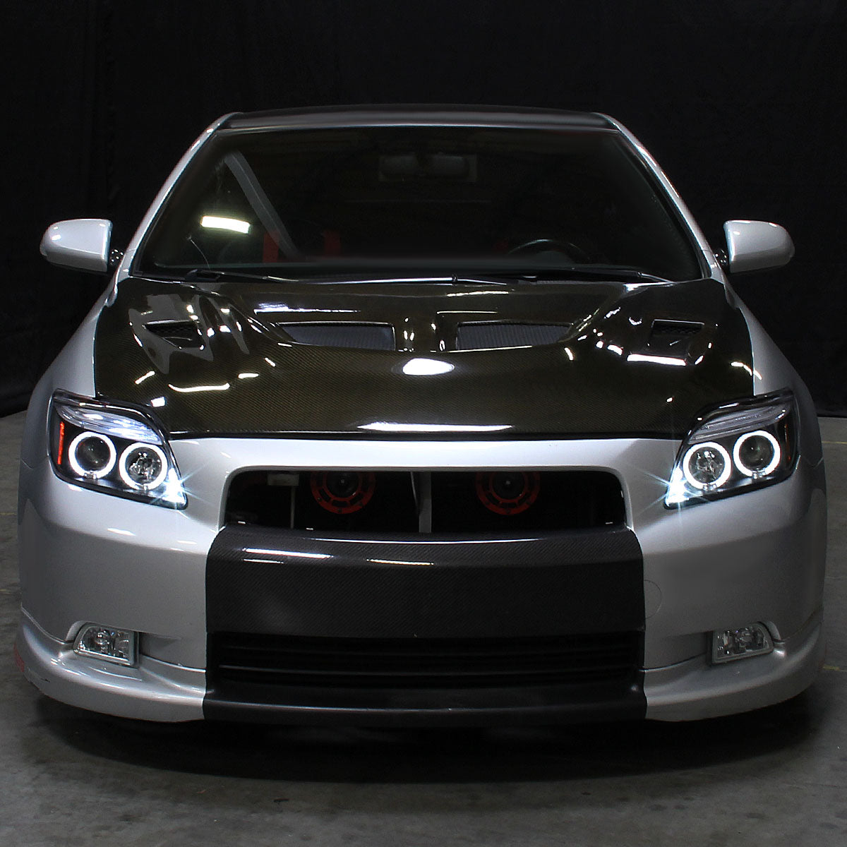 Ronnin - Fits 2005-2010 Scion tC LED Halo Rims Projector Headlights Upgrade Assembly Pair | Black