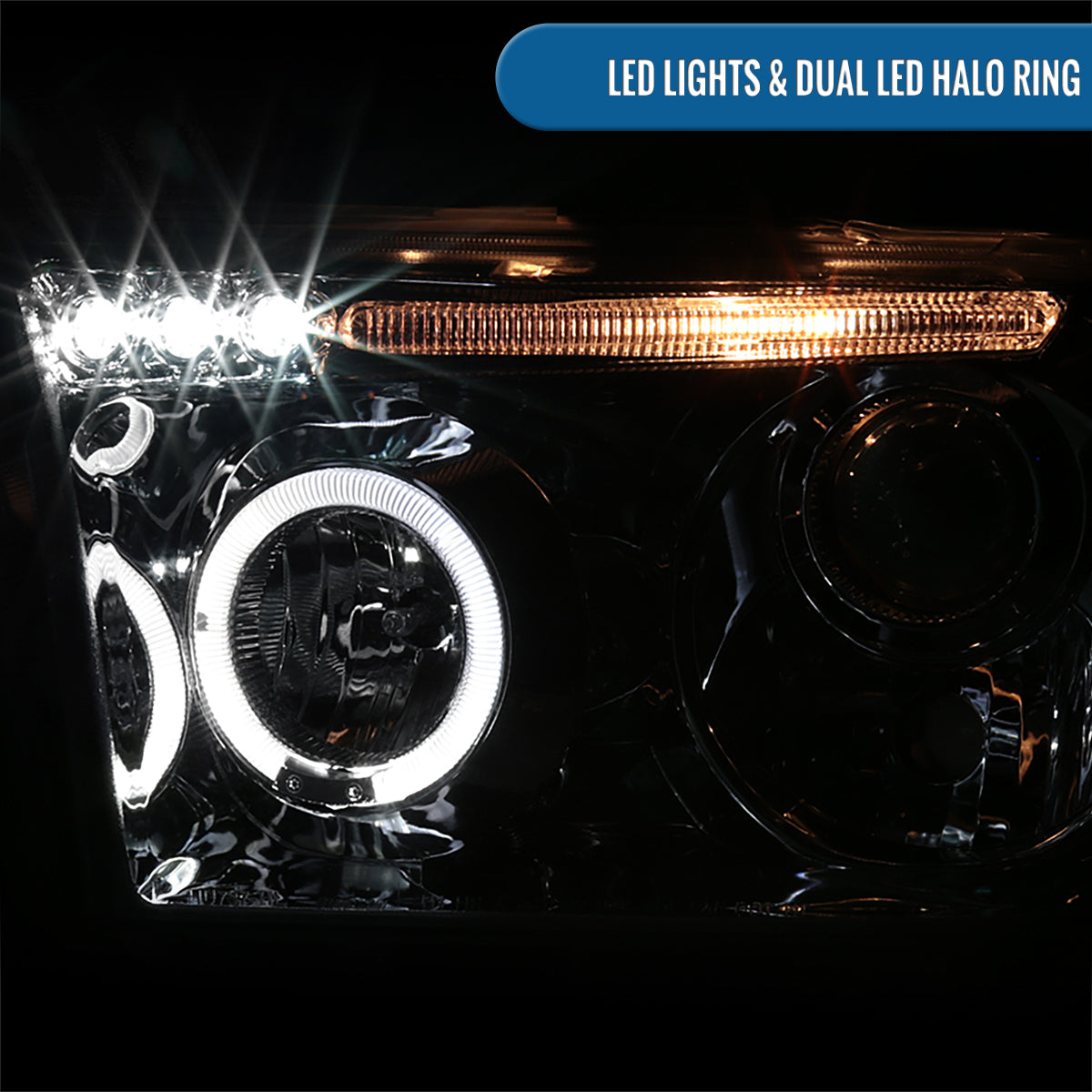 Ronnin - Fits 2007-2017 Toyota Tundra Sequoia Upgrade Replacement LED Rim Projector Headlights Assembly Pair | Chrome