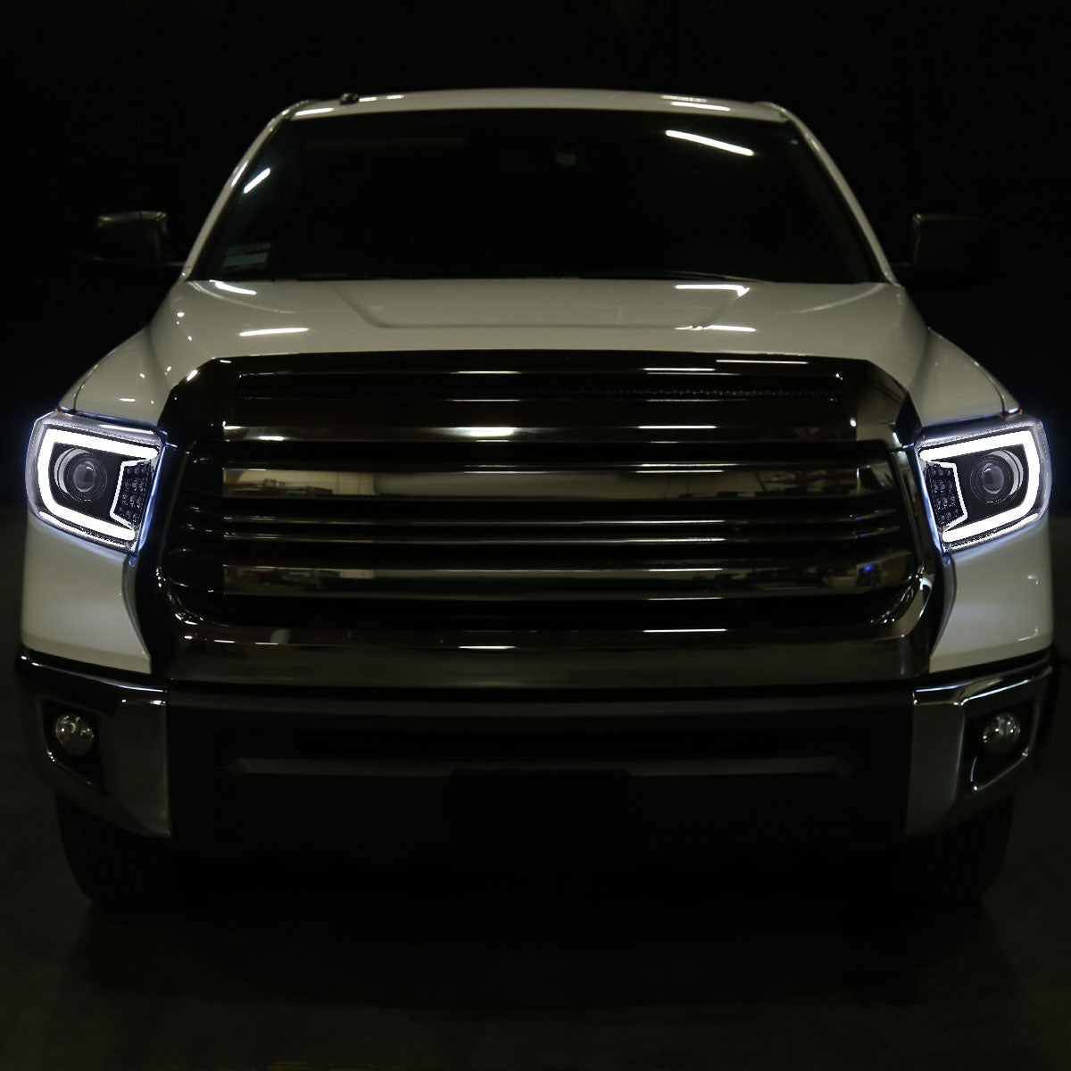 Ronnin - Fits 2014-2021 Toyota Tundra LED Sequential Turn Signals Halogen Projector Headlights Assembly Pair | Gloss Black